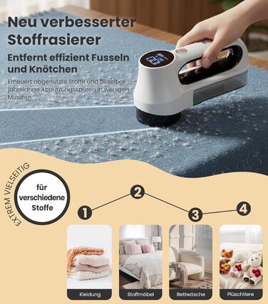 Електричний видалення ворсу CuieTuee з LED, USB-зарядкою, 3 швидкості, 2000mAh - для одягу, білий