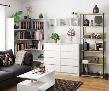 Стелаж AKORD з 6 полицями 50 см, індустріальний стиль, відкритий, з металевим каркасом, для кухні, спальні, офісу (чорний, дуб Artisan, 192 x 70 x 32 см)