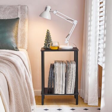 HOOBRO Стійка для програвача, полиця для платівок, приліжкова тумбочка, полиця для платівок з перегородками, органайзер для платівок, до 100 альбомів, для вітальні, чорний EBK05RS01