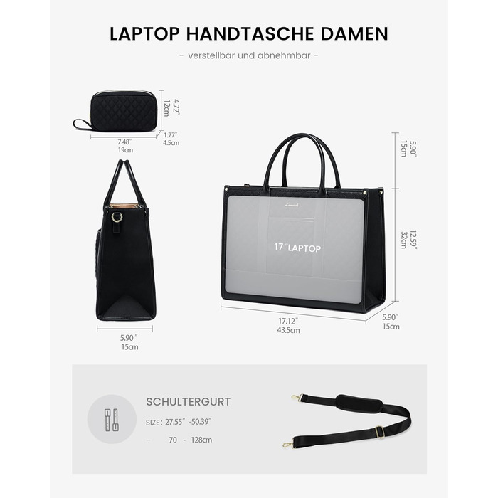 Сумка для ноутбука LOVEVOOK, 17 дюймів, водонепроникна, шкіряна, для роботи, навчання, офісу, універу, темно-синя