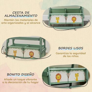 Дитяча мольберт-дошка AIYAPLAY 3 в 1, зелений, з рулоном паперу та кошиками для зберігання, 54x46x94 см