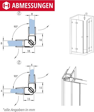 Ущільнювач душових кабін Gedotec 90° 1 м для скла 6-8 мм