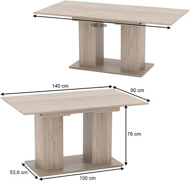 Розсувний обідній стіл Vicco Dix, шпон дуба Goldkraft, 140 x 90 см