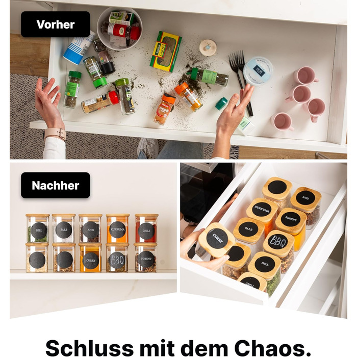 Набір скляних баночок для спецій Deco haus® з дерев'яними кришками (10 шт.) - Набір контейнерів для спецій, баночки для приправ