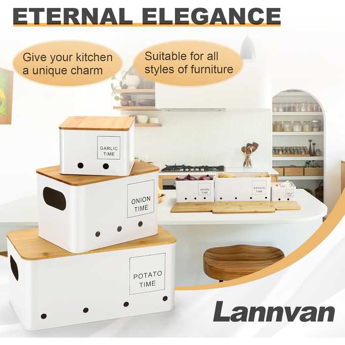 Набір контейнерів для зберігання картоплі, цибулі та часнику Lannvan [3 шт.] - білий. З вентиляційними отворами, зберігає овочі свіжими.