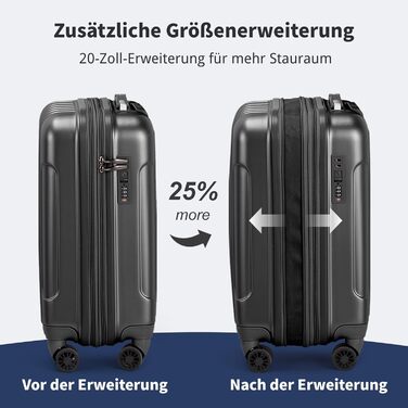 Набір валіз LALAHO 2 шт. з косметичкою, ABS+PC, телескопічний ручка, ручна поклажа, градієнтний дизайн (Чорний-2)