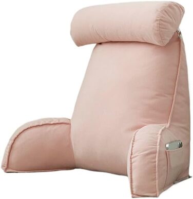 Накидка-іграшка для читання з підголовником та кишенею, подушка-стілець для ліжка з підлокітниками для підтримки попереку та шиї, ергономічна подушка для сидіння в ліжку, на дивані, в офісі (75 × 40 × 50 см) (Рожевий)