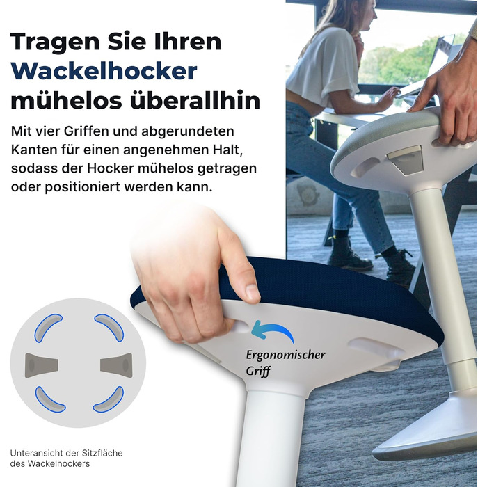 Ергономічний офісний стілець-хокер з регулюванням висоти та ефектом балансування, синій (40-60 см) - найкращий вибір для офісу та стоячої роботи