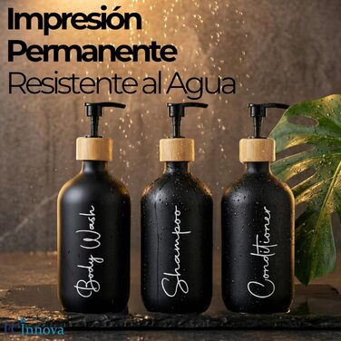 Набір дозаторів для мила в ванну кімнату, матовий чорний, 500 мл, 3 шт. для гелю та шампуню, з воронкою, елегантний та практичний