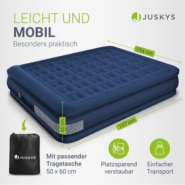 Надувний матрац Juskys самонадувний 150x200 см - двоспальний з вбудованим насосом - ідеально для гостей або кемпінгу - водонепроникний блакитний/білий (блакитний, двоспальний)
