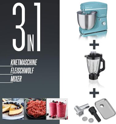 Кухонний комбайн HEINRICHS 3-в-1: міксер, м'ясорубка, кухонний прилад 1500W, 6 швидкостей, 1.5л чаша, 10л нержавіюча сталь (ТуркІз)