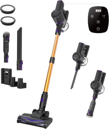 Бездротовий пилосос Vexilar Akku: 60 хвилин роботи, 45 kPa, 550 W, безщітковий двигун, LED дисплей, 6-в-1, тихий, для дому/авто, тверді підлоги/килими, видалення шерсті тварин, зелений (жовтий)