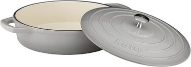 Сковорода Kela 11942 з кришкою, чавунна, з емалевим покриттям, з високою термостійкістю, Індукційна, 6 л, овальна, Calido (сірий, 3,2 літра)