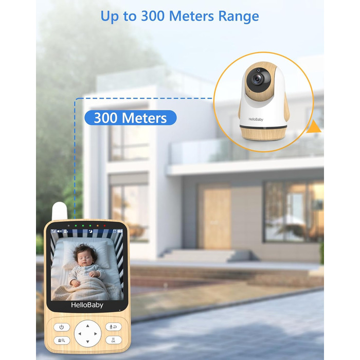 Радіоняня HelloBaby з камерою, 29 годин роботи, монітор для немовлят з поворотним механізмом, нічна зйомка, двосторонній зв'язок (HB6340)