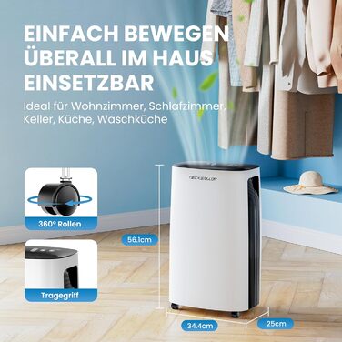 Електричний осушувач повітря 15L, 30㎡, з тачпанеллю, бак 2.5L, дренажний шланг, 46dB, таймер 24h, 3 роки гарантії (25L/день з керуванням через додаток)