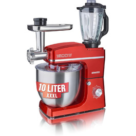 Кухонний комбайн HEINRICHS 3-в-1: міксер, м'ясорубка, кухонний прилад 1500W, 6 швидкостей, 1.5л та 10л чаші (червоний)