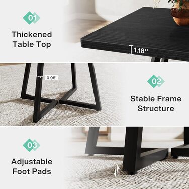 Стіл обідній Tribesigns 80x80 см, на 4 особи, промисловий стиль, металевий каркас (чорний)