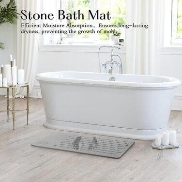 Килимок для ванни Amilutuo Stone, килимок для ванни з діатомітового каменю, нековзний кам'яний килимок для ванни, кам'яний килимок для ванни, що швидко сохне, 60x39 см, темно-сірий