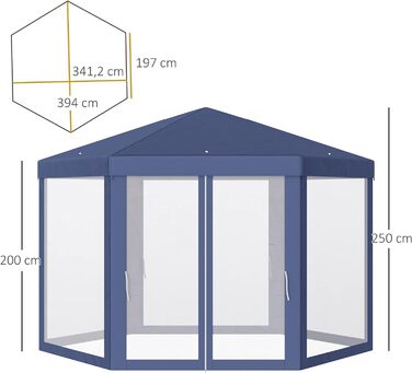 Садова альтанка Outsunny Альтанка з москітною сіткою Marquee Садовий намет Marquee 6-сторонній поліестер метал синій 394x394x250см