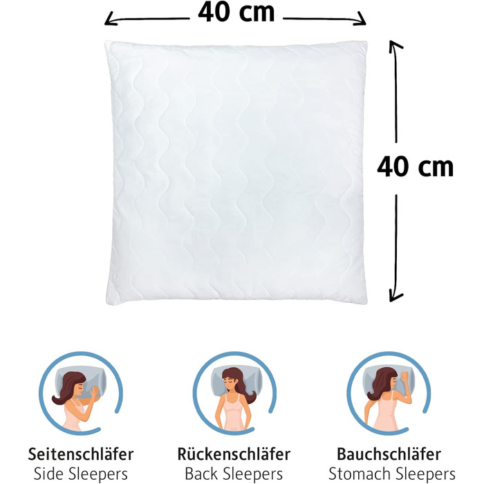 Подушка Komfortec 40x40 см Набір з 2 шт. , стьобана подушка з мікрофібри, подушка з наповнювачем 300 г, дихаюча подушка для сну, антиалергенна, регульована по висоті, м'яка та легка 40 x 40 см подвійна упаковка