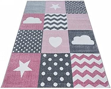 Килим дитячий Carpettex Heart-Stren Check Design рожевий - килим з коротким ворсом Дитяча кімната для дівчаток і хлопчиків Легкий догляд - ігровий килимок, який можна прати Дитячий килимок Ігровий килимок Дитяча кімната (80 х 150 см, рожевий)