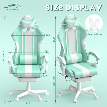 Ігрове крісло Ferghana з масажем, підставкою для ніг, подушкою для голови та попереку, гоночний дизайн, фіолетовий (м'ятно-зелений)
