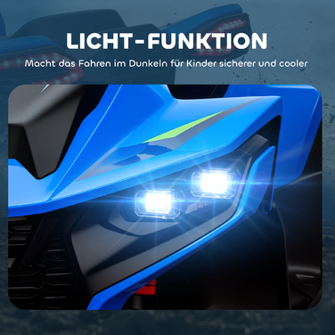 Електроквадроцикл AIYAPLAY для дітей, 3-6 км/год, LED-фари, музика, USB-порт, для дітей 3-8 років, синій