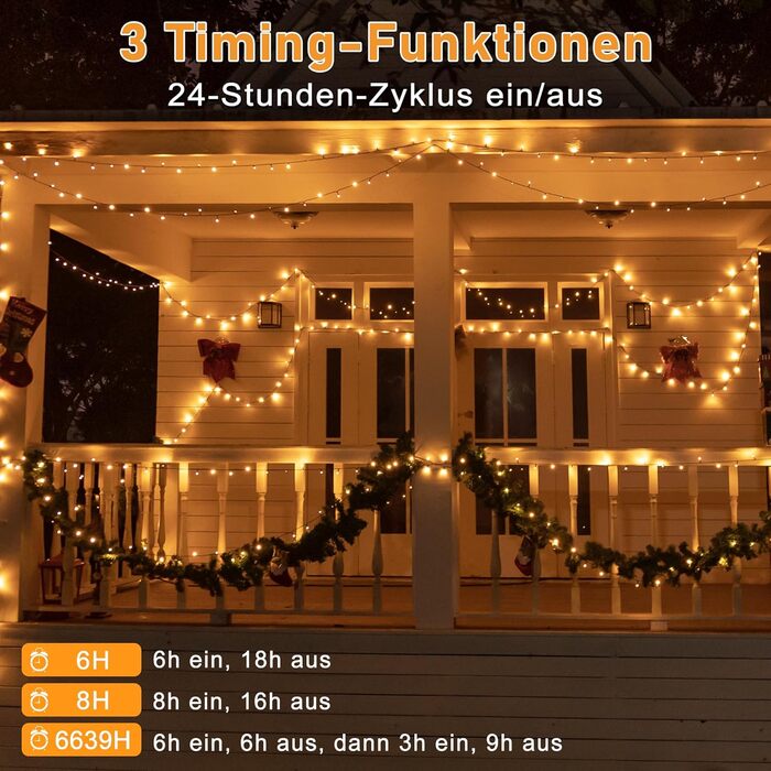 Гірлянда світлодіодна 40м, 400 LED, для прикраси ялинки та декору, вологостійка, з пультом, таймером, димуванням, теплий білий колір, для дому та саду