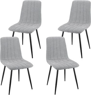 Набір з 4-х оббитих стільців для їдальні з тканини льон та чорними металевими ніжками, смугастий дизайн, для їдальні, вітальні, спальні, кухні, рецепції, сірий