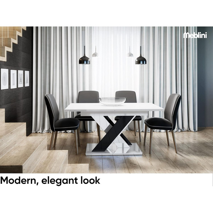 Обідній стіл Meble Inox Bronx розсувний, білий глянцевий (140-180x80x75 см)