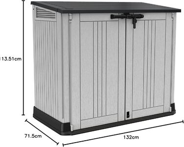 Keter Store It Out Nova пластиковий садовий сарай, 132x71,5x113,5 см, 880 л, для 2 сміттєвих баків по 120 л, вуличний, захист від негоди, замикається, світло-сірий