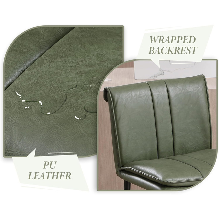 Набір з 2 барних стільців Chairus, зелені, з PU шкірою, для кухні та вітальні