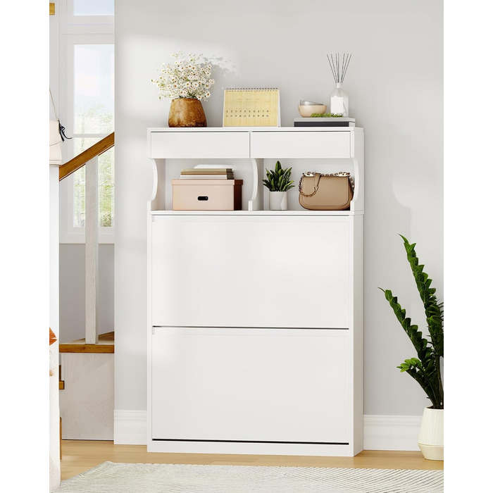 Шафа для взуття Hzuaneri з 2 дверцятами, 4 відділеннями, регульована, на 16 пар, для прихожого, передпокою, гардеробу, біла, 80 x 24.5 x 124.5 см, SR45303X