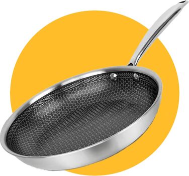 Пательня Pasper Ø 24 см – без PFAS, PTFE та PFOA – для індукційних, електричних, керамічних, газових плит та духовки – нержавіюча сталь з антипригарним покриттям у вигляді стільникового малюнку, придатна для миття в посудомийній машині
