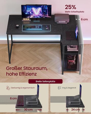 Кутовий стіл VASAGLE L-подібний з полицею, комп'ютерний стіл з місцем для зберігання, офісний стіл для дому, 120 x 80 см, Чорний горіх