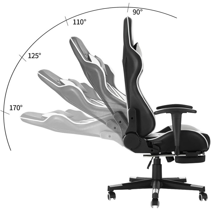Ігрове крісло Panana з високою спинкою Поворотне офісне крісло з підставкою для ніг і подушкою Крісло для ПК Гоночне комп'ютерне крісло (біле)