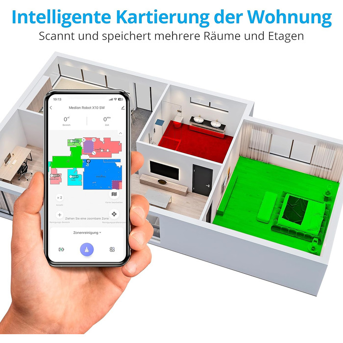 Робот-пилосос MEDION X10 SW з лазерною навігацією та функцією миття підлоги (2700Pa, 2-в-1, точна картографія, зони заборони, кілька поверхів)