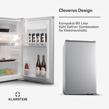 Холодильник Klarstein, міні-холодильник для напоїв, 46л, срібляний, з функцією охолодження до 10°C, для дому, офісу, кемпінгу
