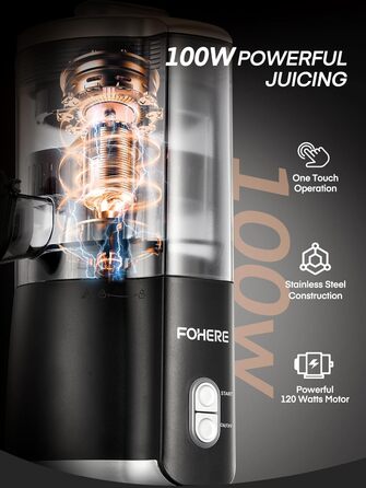 Електрична прес для цитрусових FOHERE, автоматична соковичавниця для апельсинів, грейпфрутів, лимонів, з потужним мотором 100W, без BPA, 2 конуси для різних фруктів, чорний