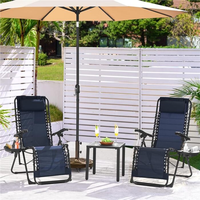 Лежак для відпочинку Yaheetech - розкладний садовий лежак з подушкою та тримачем для напоїв (блакитний, 2 шт.)