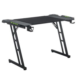 Ігровий стіл XMTECH 140x60 см з RGB LED, карбонова поверхня, ергономічний, з тримачем для навушників та підставкою для напоїв, чорний