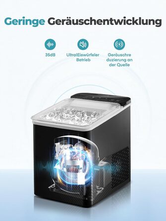 Льодогенератор Fohere портативний самоочисний, 14 кг/24 год, 2 розміри льоду, компактний, чорний - для дому, бару, офісу, кемпінгу