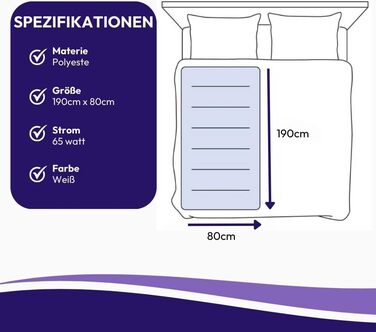 Ковдра з підігрівом Comfeur, 190x80 см, автоматичне вимкнення, 6 рівнів температури, таймер, для всіх матраців