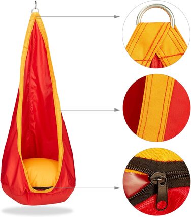 Підвісні печерні діти, міцна тканина, в приміщенні та на вулиці, 140x55 см, до 70 кг, підвісна сумка з вушком-гачком, оранжево-червоний, помаранчевий/червоний