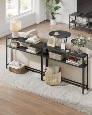Консольний столик VASAGLE LNT131B22 - вузький журнальний столик з 2 полицями, 20 x 100 x 80 см, для передпокою, вітальні, спальні, антрацит-чорний