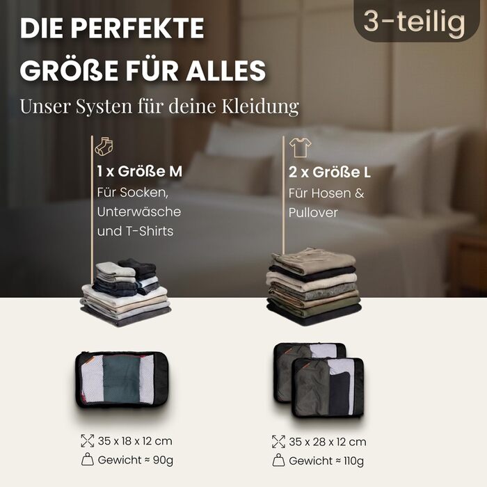 Набір компресійних органайзерів для одягу в подорожі Packing Cubes, 3 предмети (Desert Whisper - Бежевий) — аксесуари для валізи, рюкзака та кемпінгу