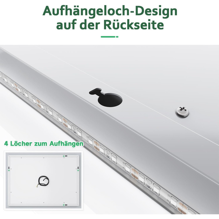 Дзеркало для ванної кімнати Badspiegel 80x60 см з підсвічуванням та антизапотіваючим покриттям LED, 3 колірні температури, IP44, для стін (Тип A)