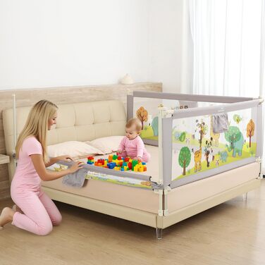 Бортики для ліжка дитячі 3 шт. (2x200 см + 1x180 см) складні, захист від випадання, малюнок 'Джунглі', для малюків та дітей