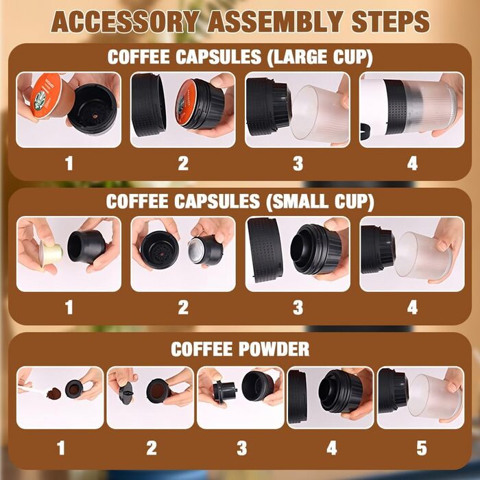 Портативна кавомашина 3-в-1 DAJASD з дисплеєм, 12V, USB, для кави в зернах та капсул - ідеальна для подорожей, кемпінгу та авто