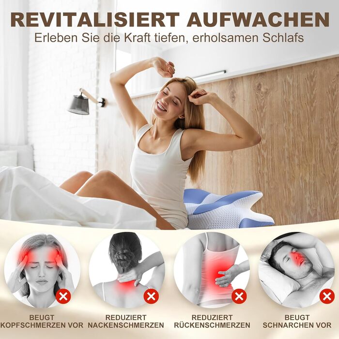 Ортопедична подушка для шиї та плечей - подушка з Memory Foam для сну на спині, боці та животі, ергономічна подушка з підтримкою шиї (66 x 40 x 14 см) - 1 шт.